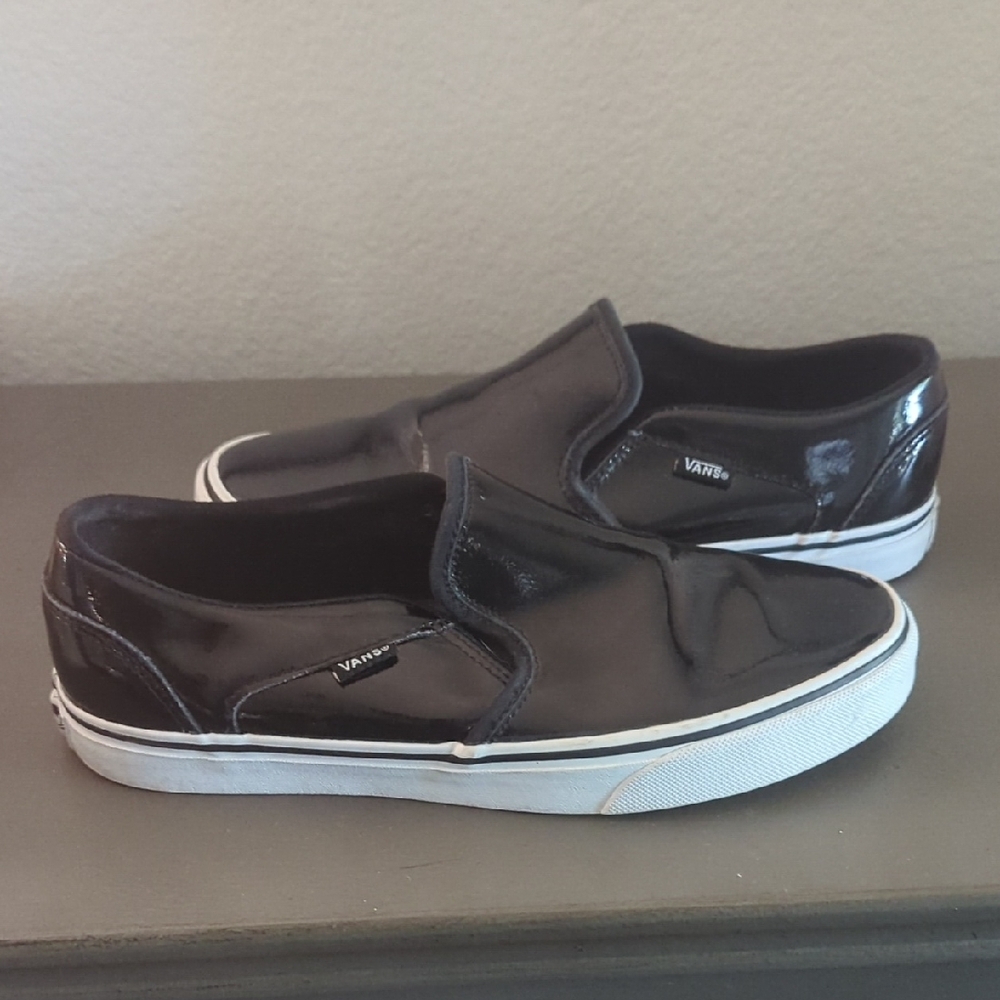 Vans Black Patent Leather Slip-On Sneakers